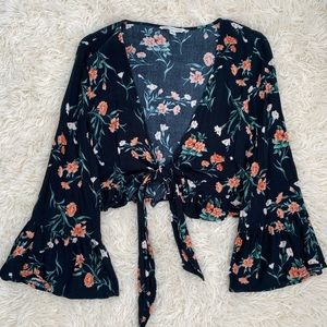 Flare Sleeve Tie Front Top